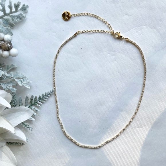 The Sis Kiss Princess Tennis Necklace in Gold & Clear Rhinestones - Picture 3 of 5